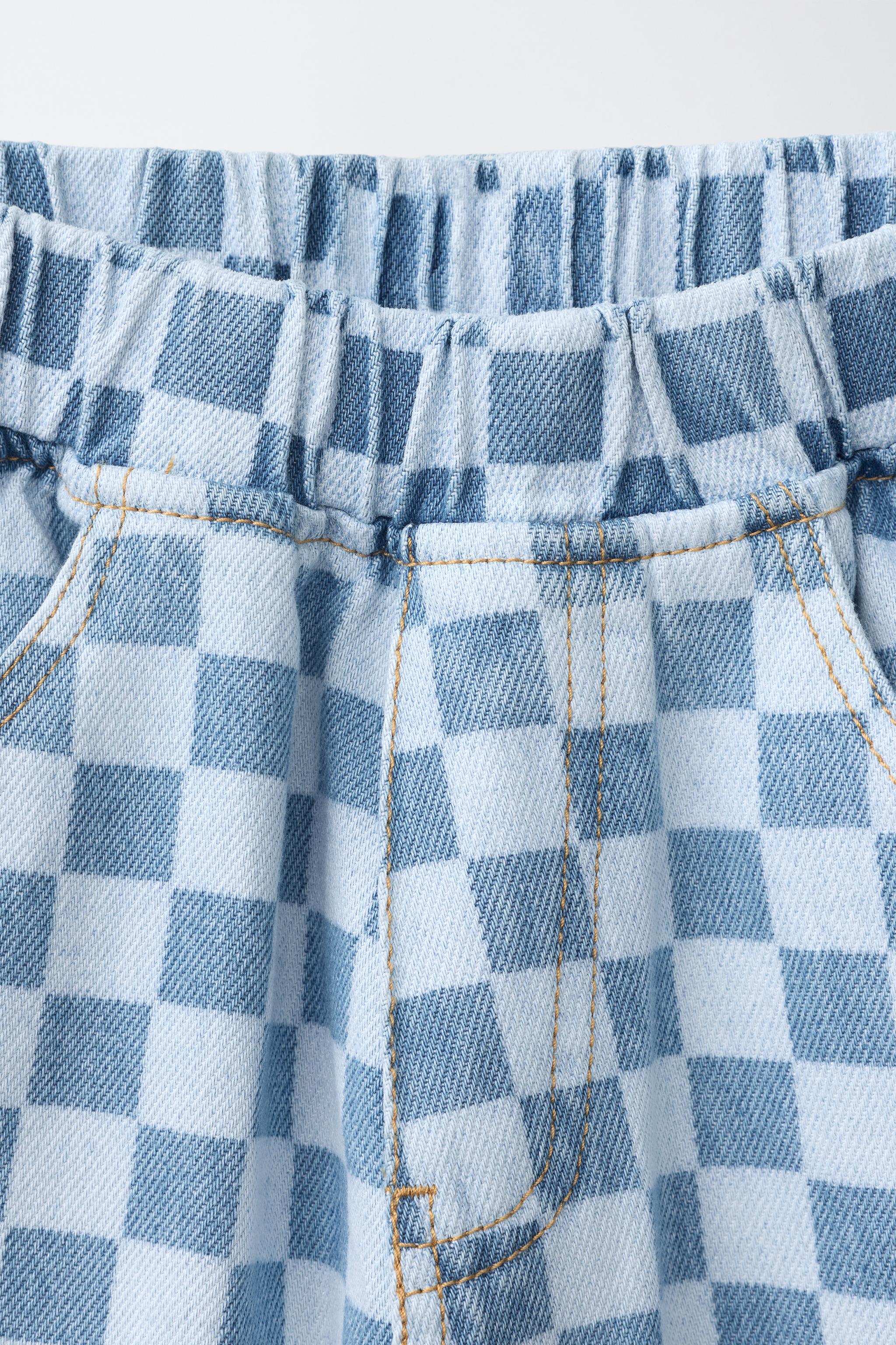 CHECKERBOARD PRINT BALLOON JEANS